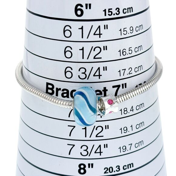 Vintage Italy IBB Sterling Silver 925 Blue Glass Pink Charm Bracelet 7.5" - Picture 6 of 7